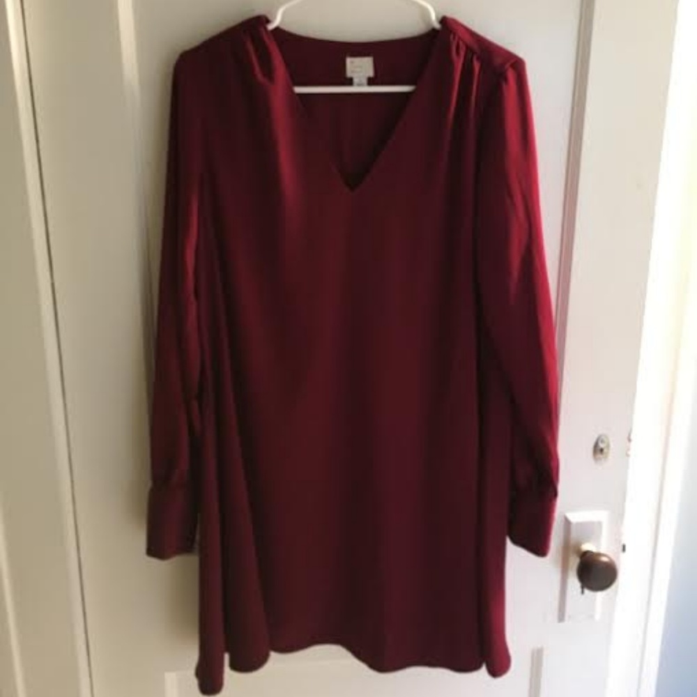 Red Long Sleeve V-Neck Mini Dress